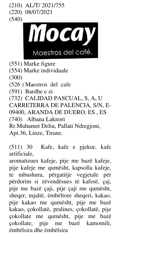 Zëri i markës Maestros del cafe në buletin