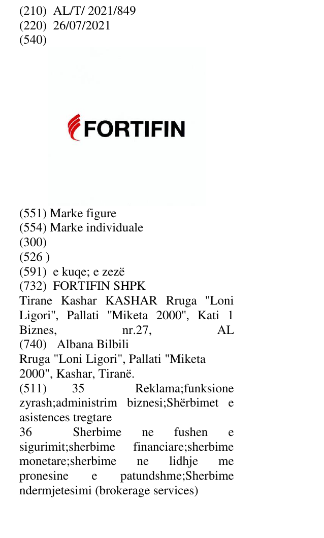 Zëri i markës FORTIFIN në buletin
