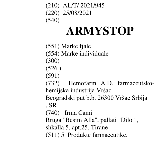 Zëri i markës ARMYSTOP në buletin
