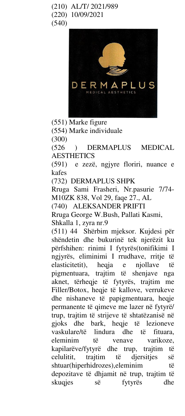 Zëri i markës DERMAPLUS MEDICAL AESTHETICS në buletin