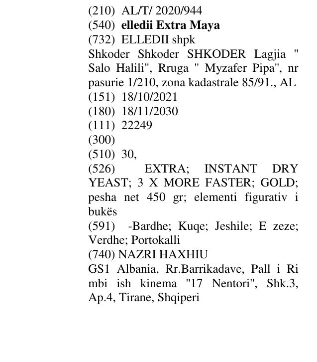 Zëri i markës elledii Extra Maya në buletin