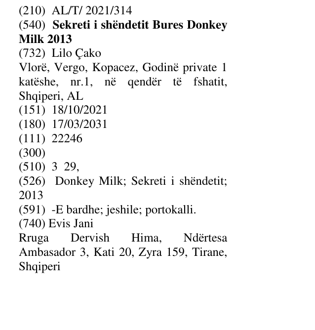 Zëri i markës Sekreti i shëndetit Bures Donkey Milk 2013 në buletin