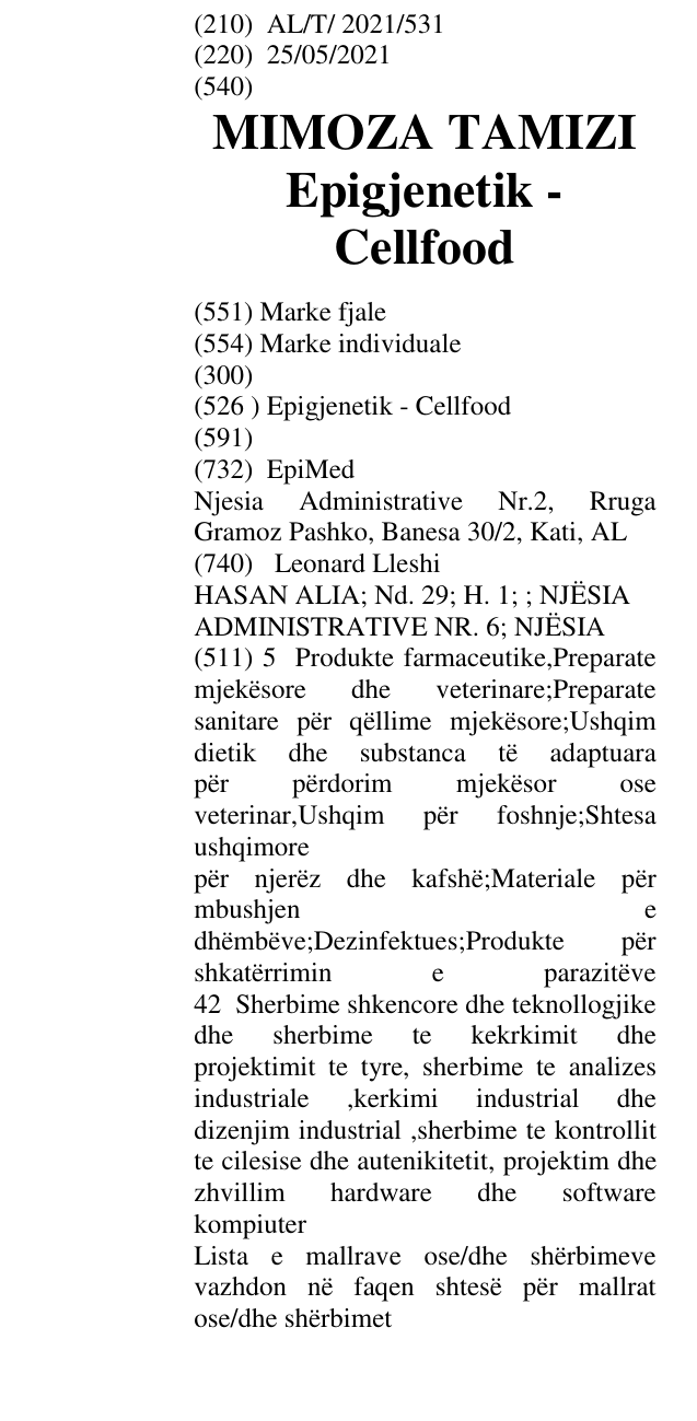 Zëri i markës MIMOZA TAMIZI Epigjenetik - Cellfood në buletin