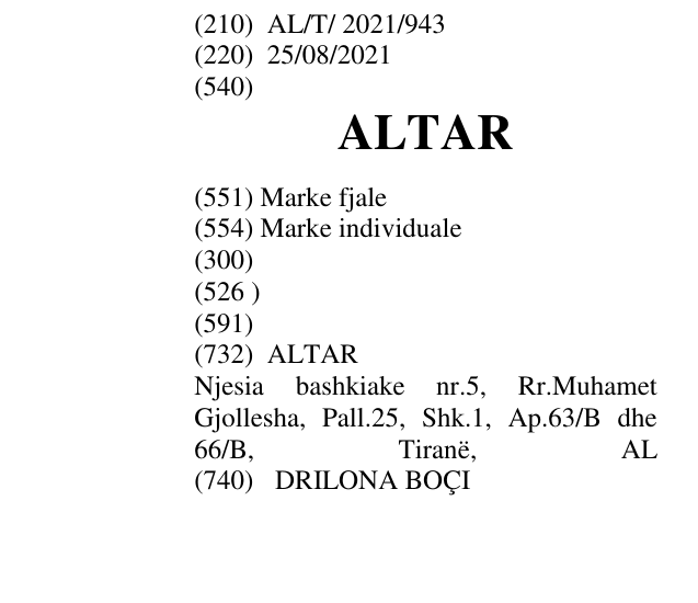 Zëri i markës ALTAR në buletin