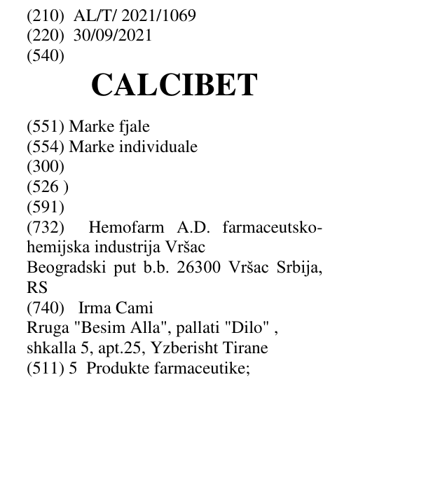 Zëri i markës CALCIBET në buletin