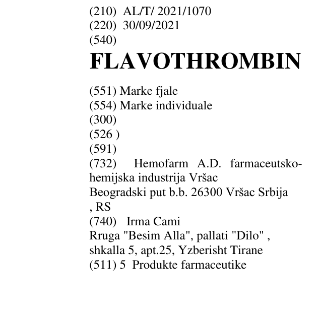 Zëri i markës FLAVOTHROMBIN në buletin