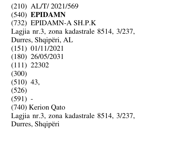 Zëri i markës EPIDAMN në buletin