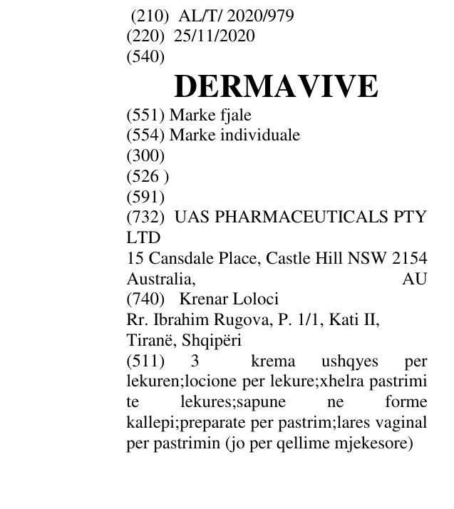 Zëri i markës DERMAVIVE në buletin