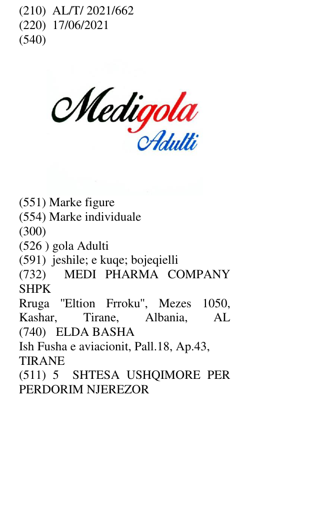 Zëri i markës gola Adulti në buletin