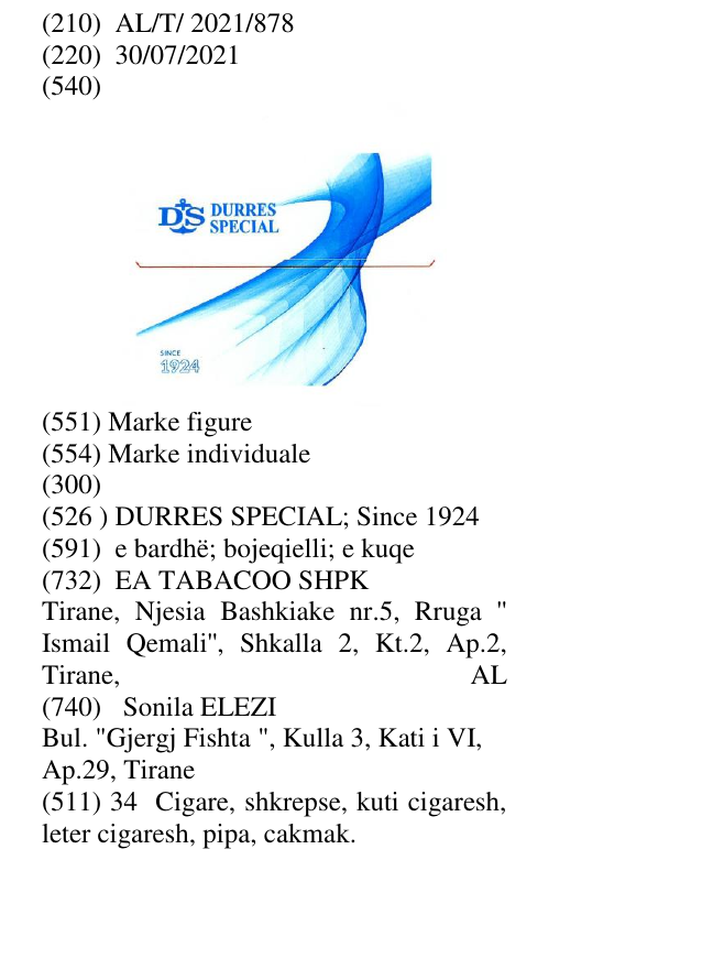 Zëri i markës DURRES SPECIAL; Since 1924 në buletin