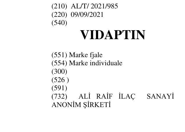 Zëri i markës VIDAPTIN në buletin