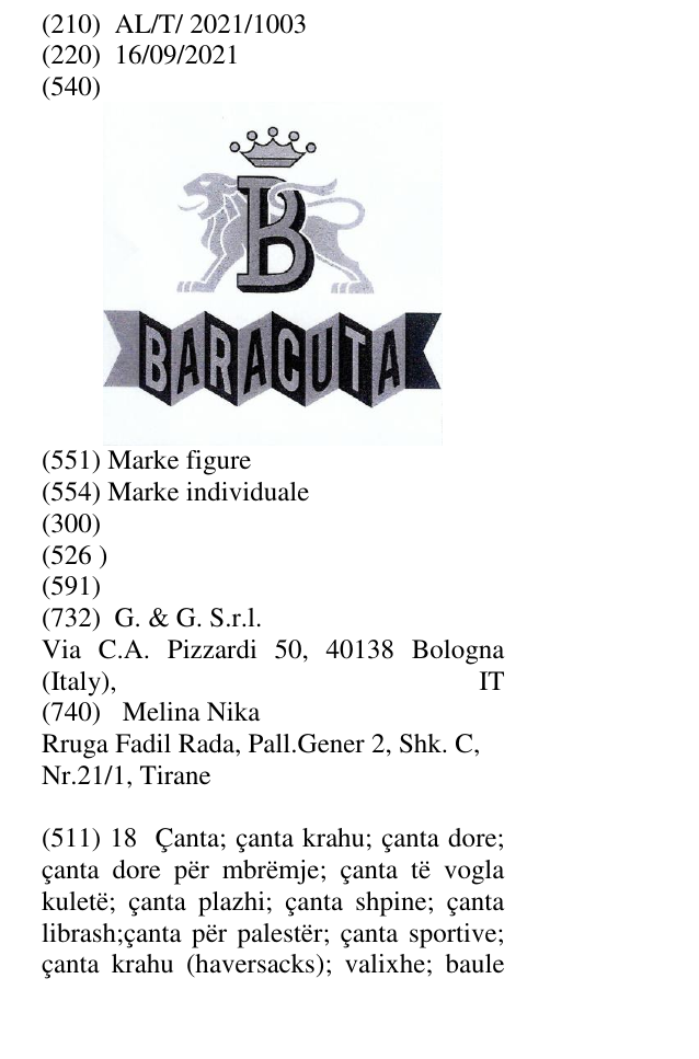 Zëri i markës BARACUTA në buletin