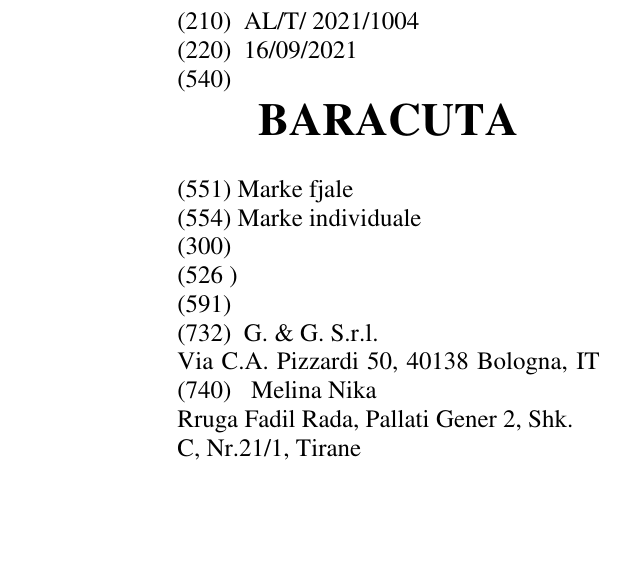 Zëri i markës BARACUTA në buletin