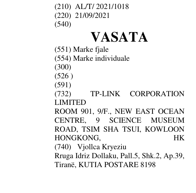 Zëri i markës VASATA në buletin
