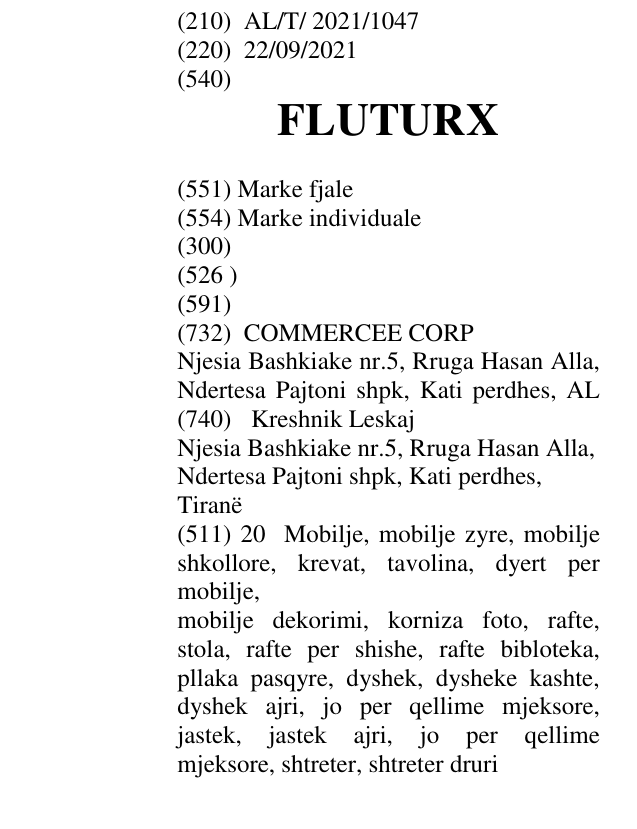 Zëri i markës FLUTURX në buletin