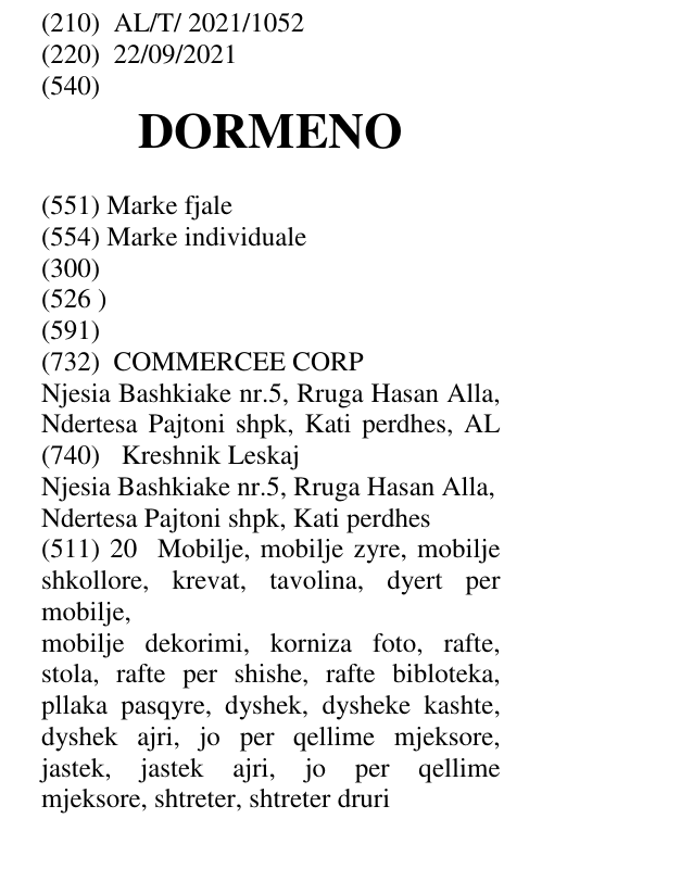 Zëri i markës DORMENO në buletin