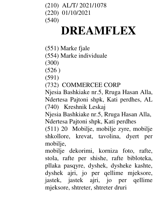 Zëri i markës DREAMFLEX në buletin