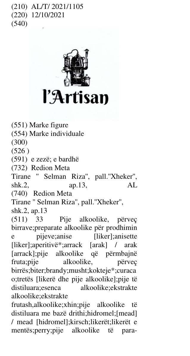 Zëri i markës I'Artisan në buletin