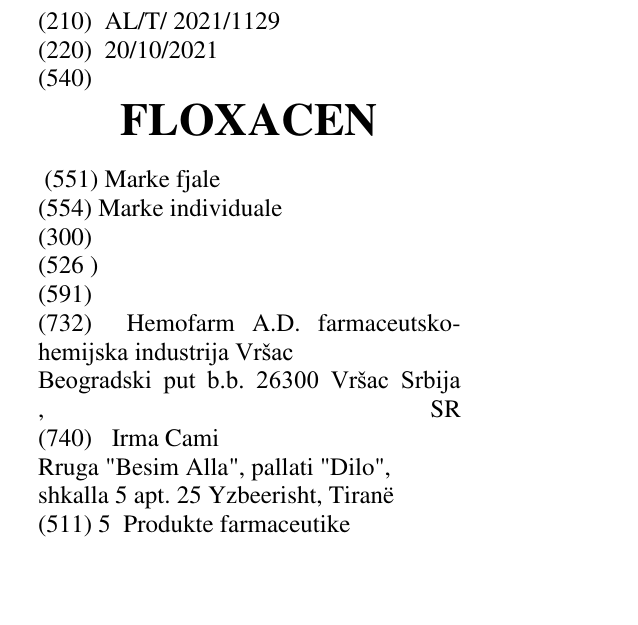 Zëri i markës FLOXACEN në buletin