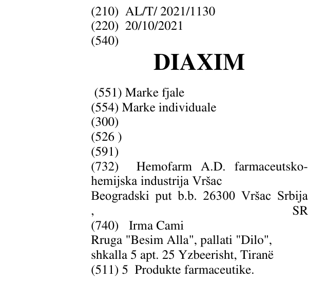 Zëri i markës DIAXIM në buletin