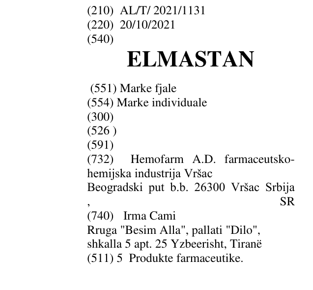 Zëri i markës ELMASTAN në buletin
