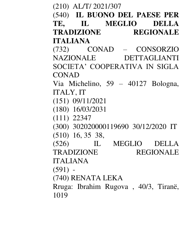Zëri i markës IL BUONO DEL PAESE PER TE, IL MEGLIO DELLA TRADIZIONE REGIONALE ITALIANA në buletin