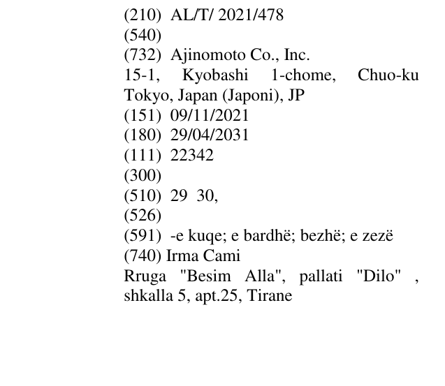 Zëri i markës AL/T/2021/478 në buletin