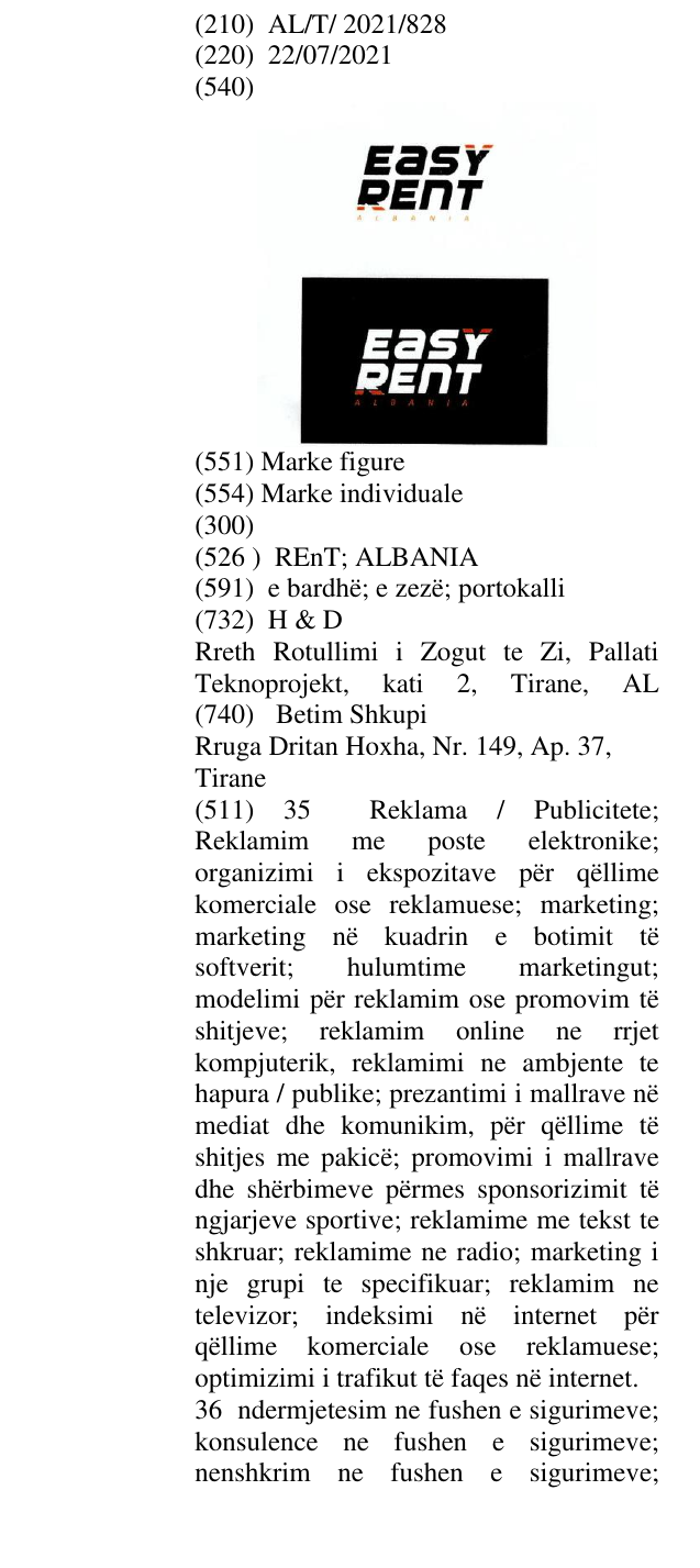 Zëri i markës REnT; ALBANIA në buletin
