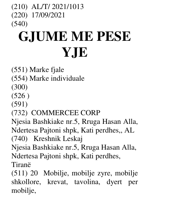 Zëri i markës GJUME ME PESE YJE në buletin