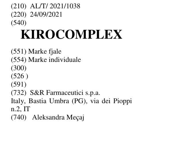 Zëri i markës KIROCOMPLEX në buletin