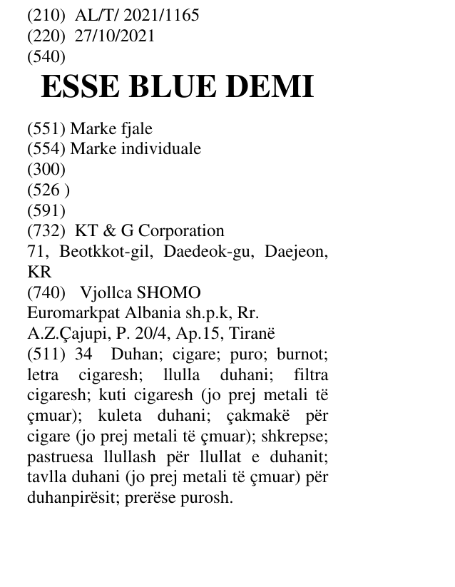 Zëri i markës ESSE BLUE DEMI në buletin