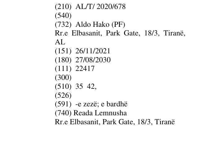 Zëri i markës AL/T/2020/678 në buletin