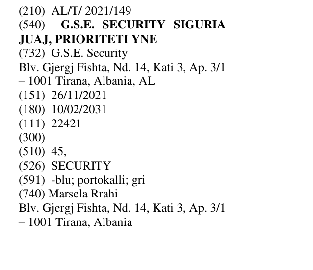 Zëri i markës G.S.E. SECURITY SIGURIA JUAJ, PRIORITETI YNE në buletin