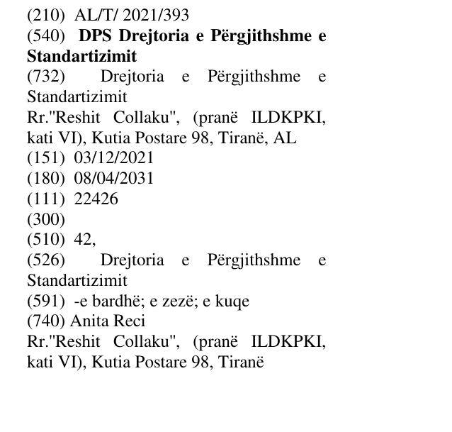 Zëri i markës DPS Drejtoria e Përgjithshme e Standartizimit në buletin