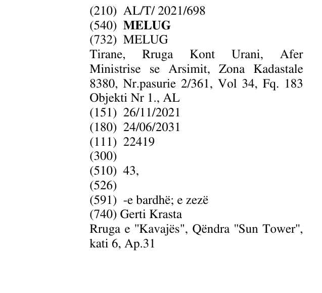 Zëri i markës MELUG në buletin