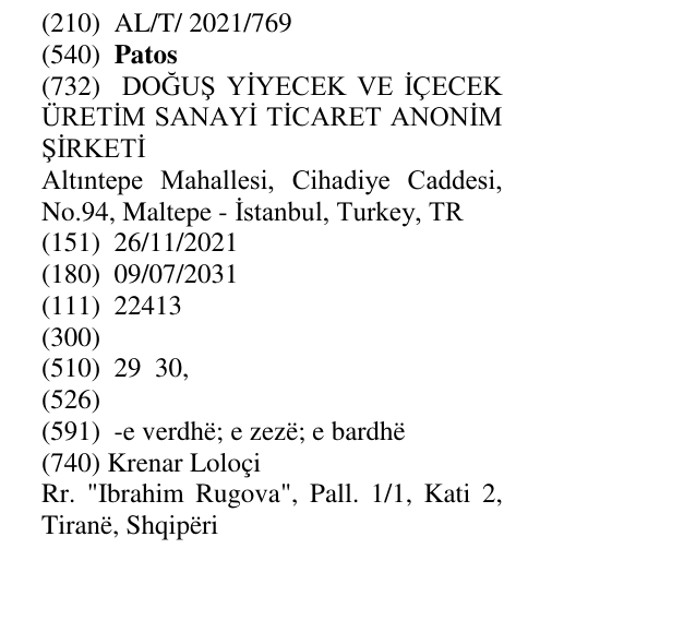 Zëri i markës Patos në buletin