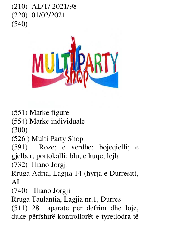 Zëri i markës Multi Party Shop në buletin