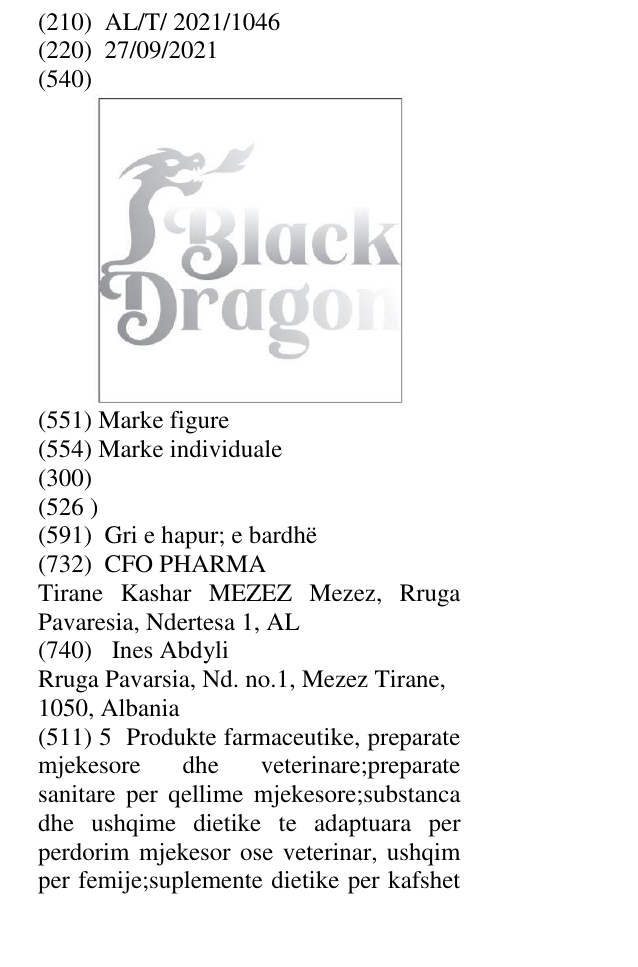 Zëri i markës BLACK DRAGON në buletin