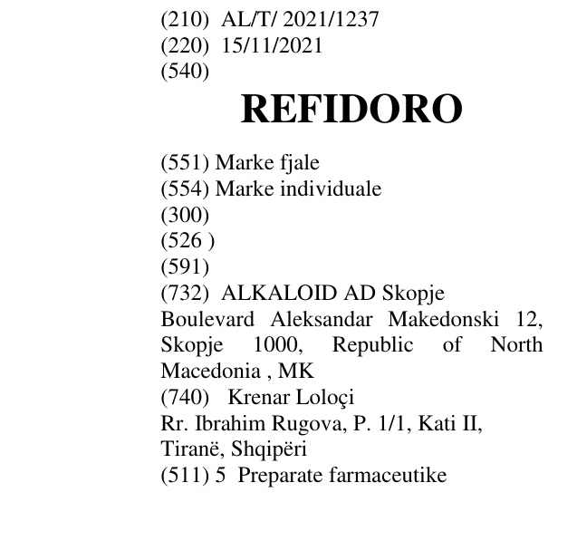 Zëri i markës REFIDORO në buletin
