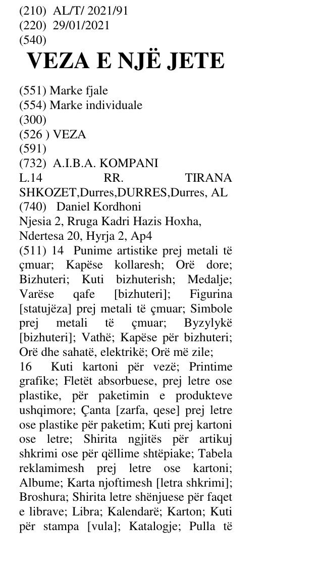 Zëri i markës VEZA E NJË JETE në buletin