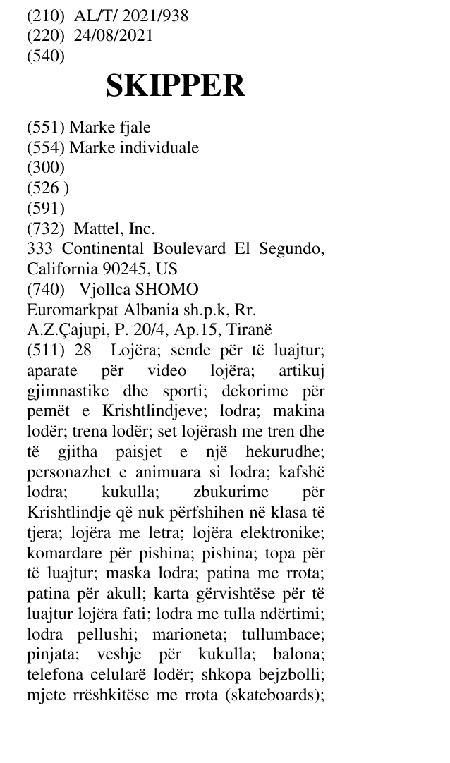 Zëri i markës SKIPPER në buletin
