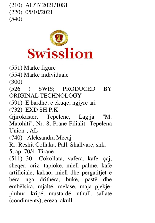 Zëri i markës SWIS; PRODUCED BY ORIGINAL TECHNOLOGY në buletin