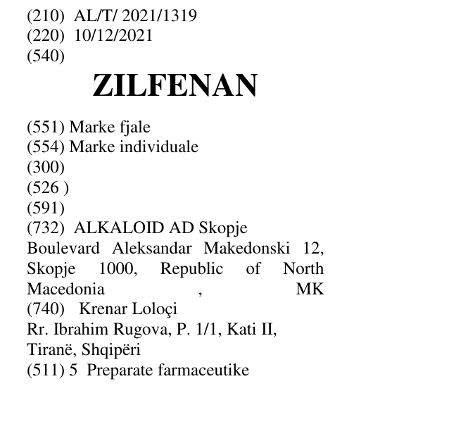 Zëri i markës ZILFENAN në buletin