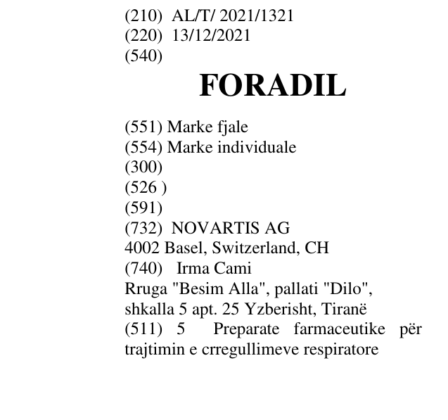 Zëri i markës FORADIL në buletin