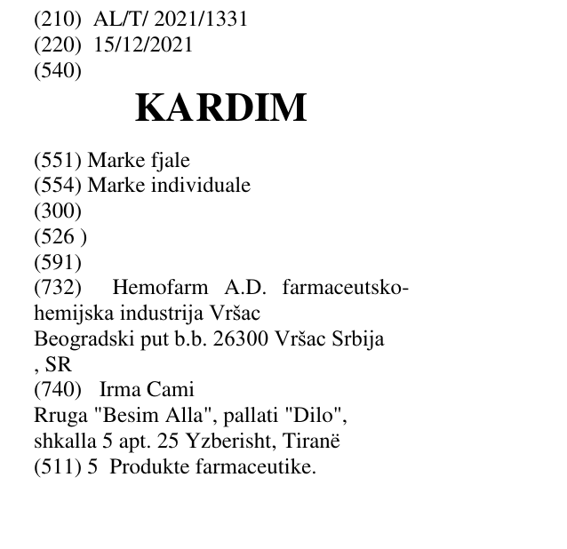 Zëri i markës KARDIM në buletin