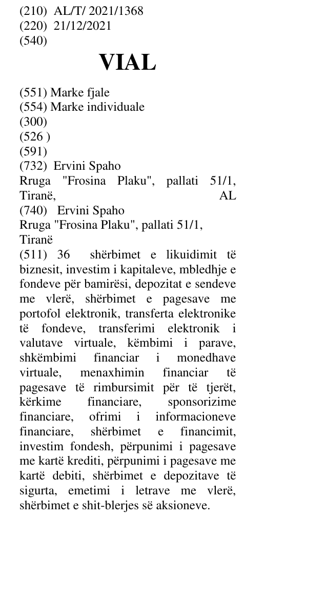 Zëri i markës VIAL në buletin