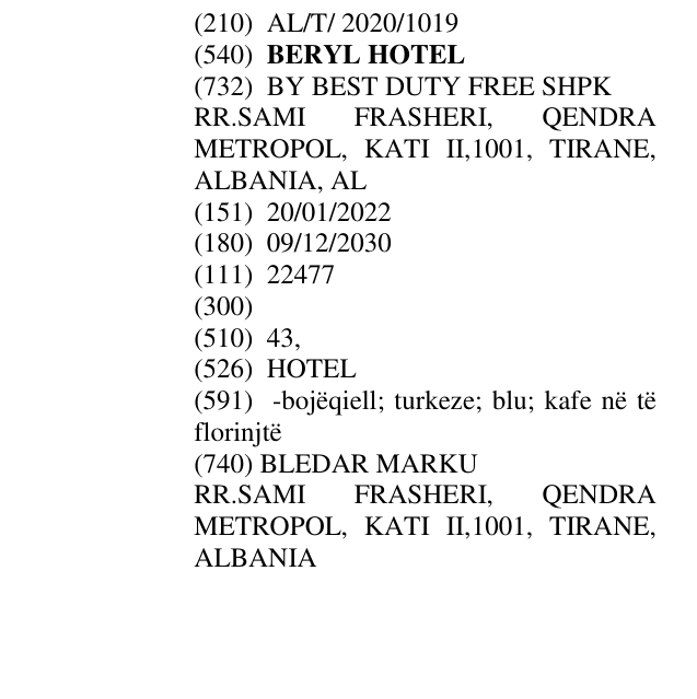 Zëri i markës BERYL HOTEL në buletin