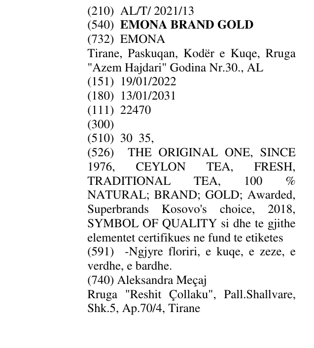 Zëri i markës EMONA BRAND GOLD në buletin