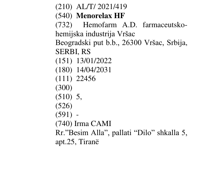 Zëri i markës Menorelax HF në buletin