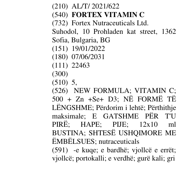 Zëri i markës FORTEX VITAMIN C në buletin